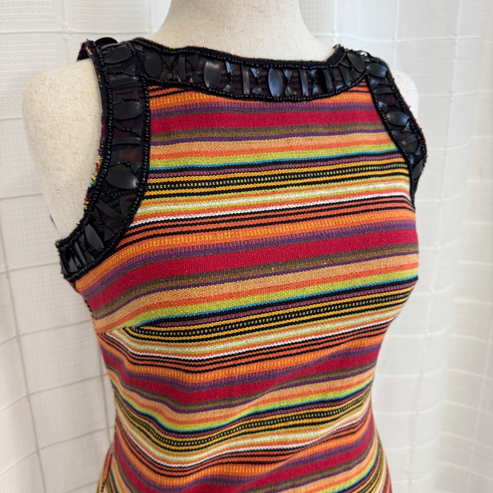 Free People New Romantics Tapestry Beaded Shift Dress Multicolor‎ Stripe Size 6